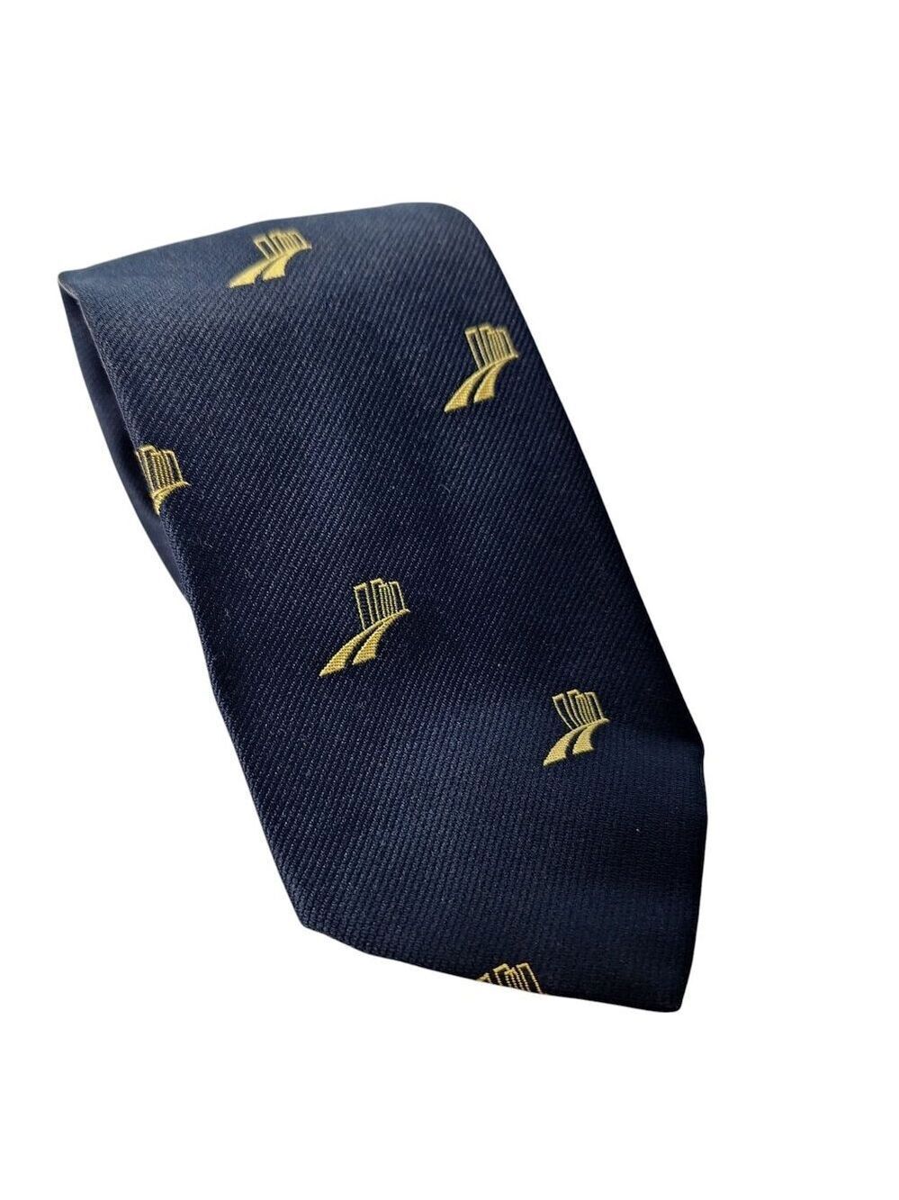 Prince Consort Mens Tie Navy Blue Yellow Skyline USA Vintage